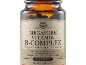 Solgar Megasorb Vitamin B50 Complex Συμπλήρωμα Διατροφής Συμπλέγματος Βιταμινών Β σε Ελεύθερη Μορφή για Βέλτιστη Απορρόφηση για την Καλή Λειτουργία του Νευρικού Συστήματος & Ενέργεια 50tabs