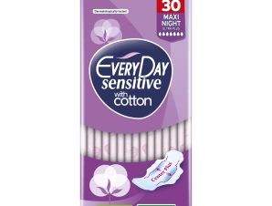 Every Day Sensitive with Cotton Maxi Night Ultra Plus Λεπτές Σερβιέτες Μεγάλου Μήκους με Φτερά Κατάλληλες για τη Νύχτα ή για Περιπτώσεις Μεγάλης Ροής 30 Τεμάχια