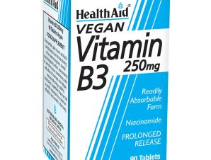 Health Aid Vitamin B3 (Niacin) 250mg Συμπλήρωμα Διατροφής Βιταμίνης Β3 (Νιασίνης) για Έλεγχο της Χοληστερόλης, Καλή Υγεία του Δέρματος & του Νευρικού Συστήματος 90tabs