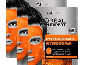 L’oreal Paris Promo Men Expert Hydra Energetic Tissue Mask Ενυδατική & Αναζωογονητική Ανδρική Υφασμάτινη Μάσκα Προσώπου, Ενάντια στα Σημάδια της Κούρασης 3x30g