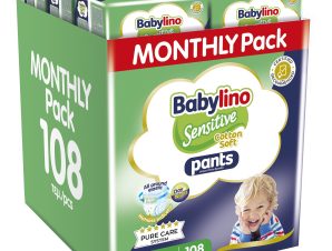 Σετ Babylino Sensitive Pants Cotton Soft Unisex Monthly Pack No6 Extra Large (13-18kg) 108 Τεμάχια (6×18 Τεμάχια)