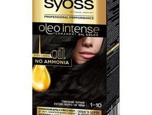 Syoss Oleo Intense Permanent Oil Hair Color Kit  Επαγγελματική Μόνιμη Βαφή Μαλλιών για Εξαιρετική Κάλυψη & Έντονο Χρώμα που Διαρκεί, Χωρίς Αμμωνία 1 Τεμάχιο – 1-10 Έντονο Μαύρο