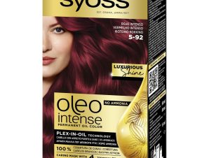 Syoss Oleo Intense Permanent Oil Hair Color Kit Επαγγελματική Μόνιμη Βαφή Μαλλιών για Εξαιρετική Κάλυψη & Έντονο Χρώμα που Διαρκεί, Χωρίς Αμμωνία 1 Τεμάχιο – 5-92 Φωτεινό Κόκκινο