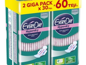 Σετ Every Day Hyperdry Normal Ultra Plus Giga Pack Λεπτές Σερβιέτες Κανονικού Μήκους με Φτερά Προστασίας 60 Τεμάχια (2×30 Τεμάχια)