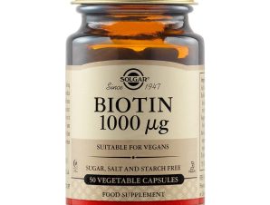 Solgar Biotin 1000μg Συμπλήρωμα Διατροφής Βιοτίνης που Συμβάλλει στη Φυσιολογική Λειτουργία του Νευρικού Συστήματος & στην Υγεία των Μαλλιών του Δέρματος & Νυχιών 50veg.caps